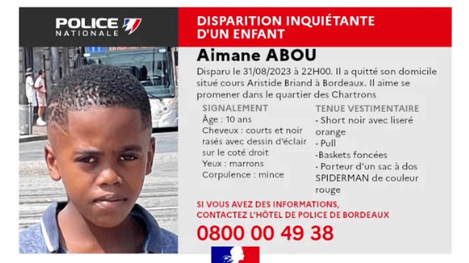 Police Seek Help in Finding Missing 10-Year-Old in Bordeaux