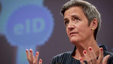 La commissaire européenne à la Concurrence Margrethe Vestager lors d'une conférence de presse à Bruxelles (Belgique) le 3 juin 2021. (STEPHANIE LECOCQ / POOL / AFP)