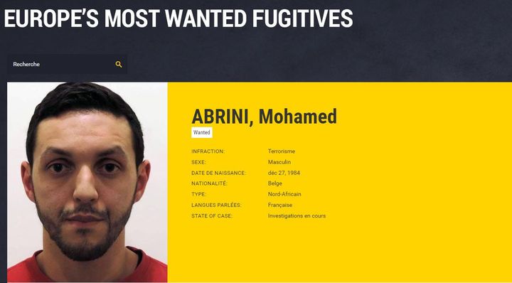 L'avis de recherche qui visait&nbsp;Mohamed Abrini, publié sur le site d'Europol, l'office de police criminelle intergouvernemental européen. (EUROPOL)