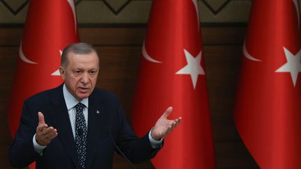 Recep Tayyip Erdogan lors de l'International Ombudsman Conference à Ankara, en Turquie, le 11 janvier 2023. (ADEM ALTAN / AFP)