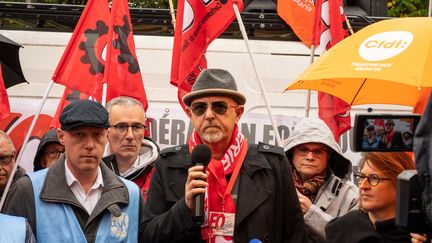 Didier Birig, secrétaire général de la branche santé de Force ouvrière, le 27 septembre 2022. (RICCARDO MILANI / HANS LUCAS via AFP)