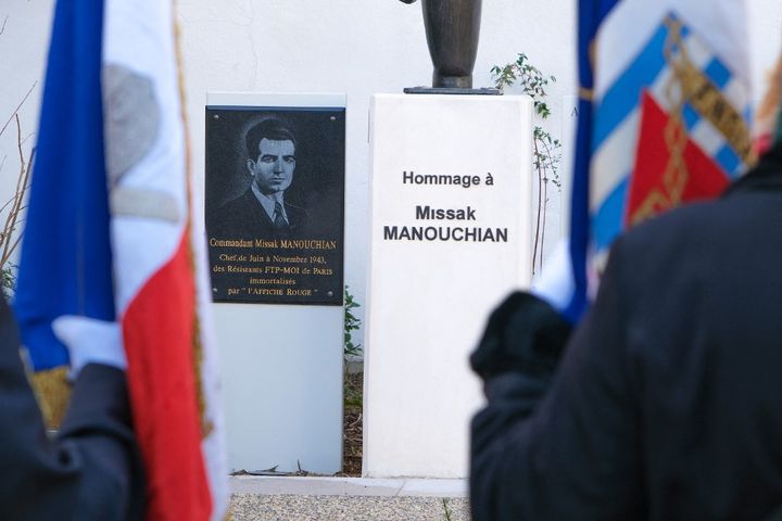 A tribute ceremony to resistance fighter Missak Manouchian, in Valence (Drôme), February 21, 2022. (NICOLAS GUYONNET / HANS LUCAS / AFP)