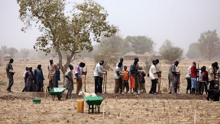 Des villageois se déplacent dans la région de Diapaga, à 300 kilomètres de Ouagadougou, au Burkina Faso, afin de bénéficier d'une aide agricole durant une période de sécheresse. (Raphael de Bengy/AFP)