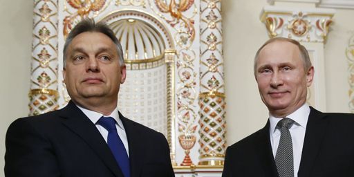 Rencontre entre le Premier ministre hongrois, Viktor Orbane, et le président russe, Vladimir Poutine, le 14 janvier 2014 près de Moscou.  (Reuters - Yuri Kochetkov - Pool)