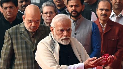 Le Premier ministre indien Narendra Modi et le ministre de l'Intérieur Amit Shah, à New Delhi, le 13 décembre 2023. (PIYAL BHATTACHARJEE / THE TIMES OF INDIA / AFP)