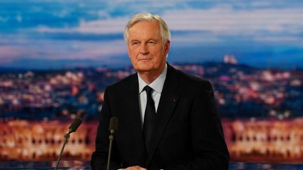 Le Premier ministre Michel Barnier au journal télévisé deTF1 dans les studios de Boulogne-Billancourt, le 26 novembre 2024. (DIMITAR DILKOFF / AFP)