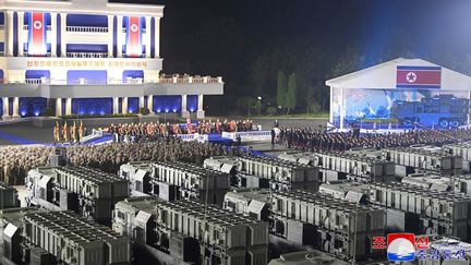 A ceremony in Pyongyang, the North Korean capital, on Aug. 5, 2024, to mark the transfer of 250 new-generation missile launchers to the inter-Korean border. (KCNA VIA KNS / AFP)