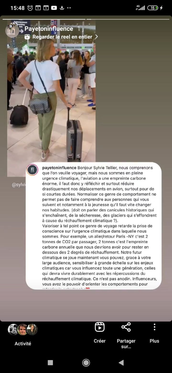 Capture d'écran d'un commentaire envoyé à Sylvie Tellier, ancienne Miss France et directrice du concours, par le compte Paye ton influence. (PAYE TON INFLUENCE)