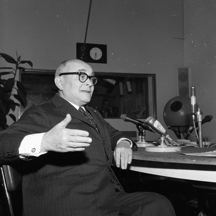 Pierre Lazareff, historic boss of "France Evening"photographed during "X-ray"Jacques Chancel's radio show, March 17, 1969. (GEORGES GALMICHE / INA / AFP)