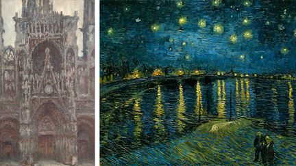 A gauche, Claude Monet, "La cathédrale de Rouen. Le portail vu de face (harmonie brune)", 1892, Paris, musée d’Orsay - A droite, Vincent van Gogh, "La Nuit étoilée", 1888, Paris, musée d’Orsay
	 
 (A droite © Musée d&#039;Orsay, Dist. RMN-Grand Palais / Patrice Schmidt - A gauche © RMN-Grand Palais (musée d&#039;Orsay) / Hervé Lewandowski)