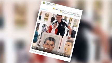 Cristiano Ronaldo avec la peintre iranienne handicapée Fatemeh Hamami. (CAPTURE D'ECRAN TWITTER)