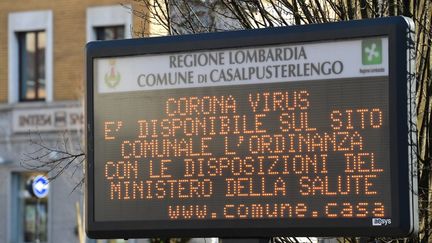 Le village de Casalpusterlengo, au sud de Milan, touchée par le coronavirus Covid-19.&nbsp; (MIGUEL MEDINA / AFP)