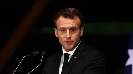 Emmanuel Macron, le 1er mai 2018, à Sydney (Australie).&nbsp; (MICK TSIKAS / AFP)