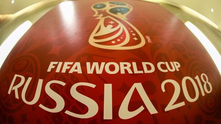 Le logo de la Coupe du monde de football de Russie le 12 août 2016. (ANTON DENISOV / SPUTNIK / AFP)