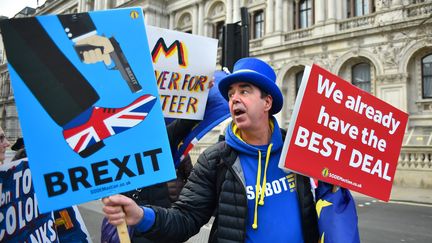 Un pro-Brexit manifeste, le 2 janvier 2019, à Londres (Royaume-Uni), pour exiger le retrait de l'Union européenne.&nbsp; (ALBERTO PEZZALI / NURPHOTO / AFP)