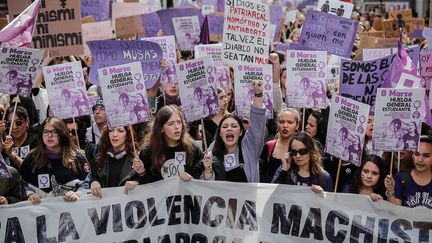 Espagne : les espagnoles étaient en grève générale, et manifestant ici à Madrid pour la journée internationale des droits des femmes, le 8 mars 2019.&nbsp; (BURAK AKBULUT / ANADOLU AGENCY / AFP)