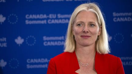 La ministre canadienne de l'Environnement&nbsp;Catherine McKenna participe à un sommet entre l'UE et le Canada le 18 juillet 2019 à Montréal. (SEBASTIEN ST-JEAN / AFP)