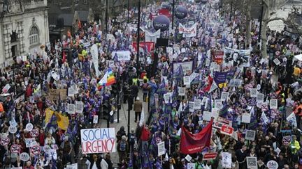 Manifestation à Londres à l'appel des syndicats pour protester contre la politique d'austérité du gouvernement (AFP PHOTO / CARL COURT)