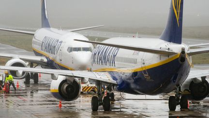 Un avion Ryanair sur le tarmac de l'aéroport de&nbsp;Weeze, en Allemagne, le 22 décembre 2017. (ARNULF STOFFEL / DPA / AFP)