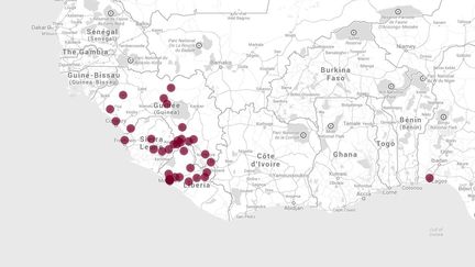 Capture d'&eacute;cran du site Healthmap.org, qui propose une chronologie&nbsp;de la propagation du virus Ebola. (HEALTHMAP.ORG)