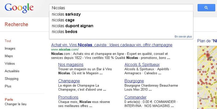 Capture d'écran d'une recherche "Nicolas" dans Google. (DR)