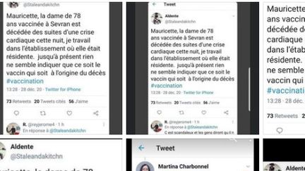 Des centaines d'internautes ont relayé la rumeur selon laquelle Mauricette, la première vaccinée contre le Covid-19, aurait succombé à une crise cardiaque (Capture d'écran Facebook)