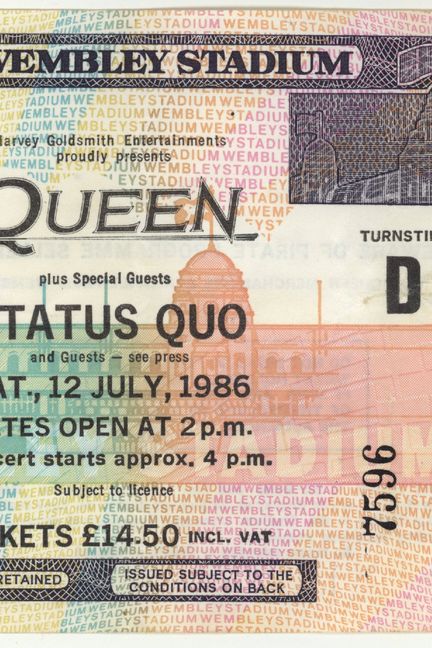 Le billet du concert de Queen à Wembley (Londres), le 12 juillet 1986. (MARK ALEXANDER / DR)