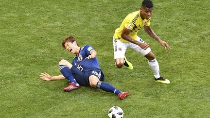 Le Japonais&nbsp;Yuya Osako&nbsp; face à al Colombie le 19 juin 2018 à&nbsp;Saransk&nbsp; (Russie). (MLADEN ANTONOV / AFP)