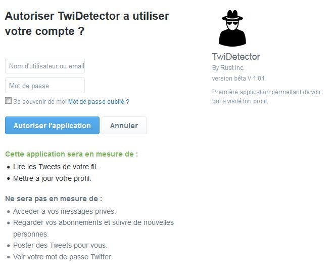 Capture d'écran du site de la fausse application Twidetector. (TWIDETECTOR)