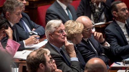 Le Premier ministre Michel Barnier, le 22 octobre 2024, à l'Assemblée nationale. (ARTHUR N. ORCHARD / HANS LUCAS / AFP)