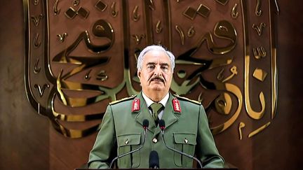 Photographie extraite de la déclaration télévisée du maréchal Khalifa Haftar, le 28 avril 2020. (- / LNA WAR INFORMATION DIVISION)