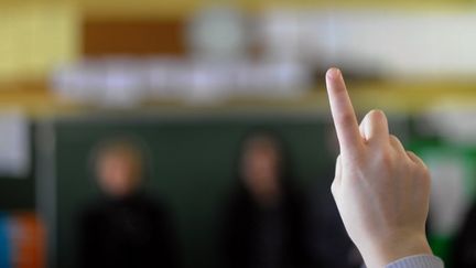 Un &eacute;l&egrave;ve de classe de primaire l&egrave;ve le doigt pour prendre la parole, &agrave; Mulhouse (Haut-Rhin), le 15 f&eacute;vrier 2013. (SEBASTIEN BOZON / AFP)