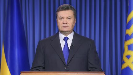 Le pr&eacute;sident ukrainien Viktor&nbsp;Ianoukovitch, lors d'une allocution t&eacute;l&eacute;vis&eacute;e, &agrave; Kiev (Ukraine), le 19 f&eacute;vrier 2014.&nbsp; ( REUTERS)