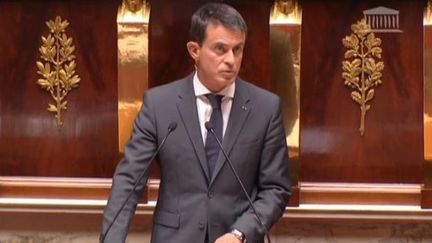 Manuel Valls lors de son discours &agrave; l'Assembl&eacute;e nationale sur les frappes en Syrie, le 15 septembre 2015 (LCP / FRANCE 3)