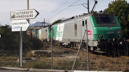 Un train de fret au&nbsp;Boulou (Pyrénées-Orientales), près de la frontière&nbsp;espagnole, le 19 janvier 2012. (RAYMOND ROIG / AFP)