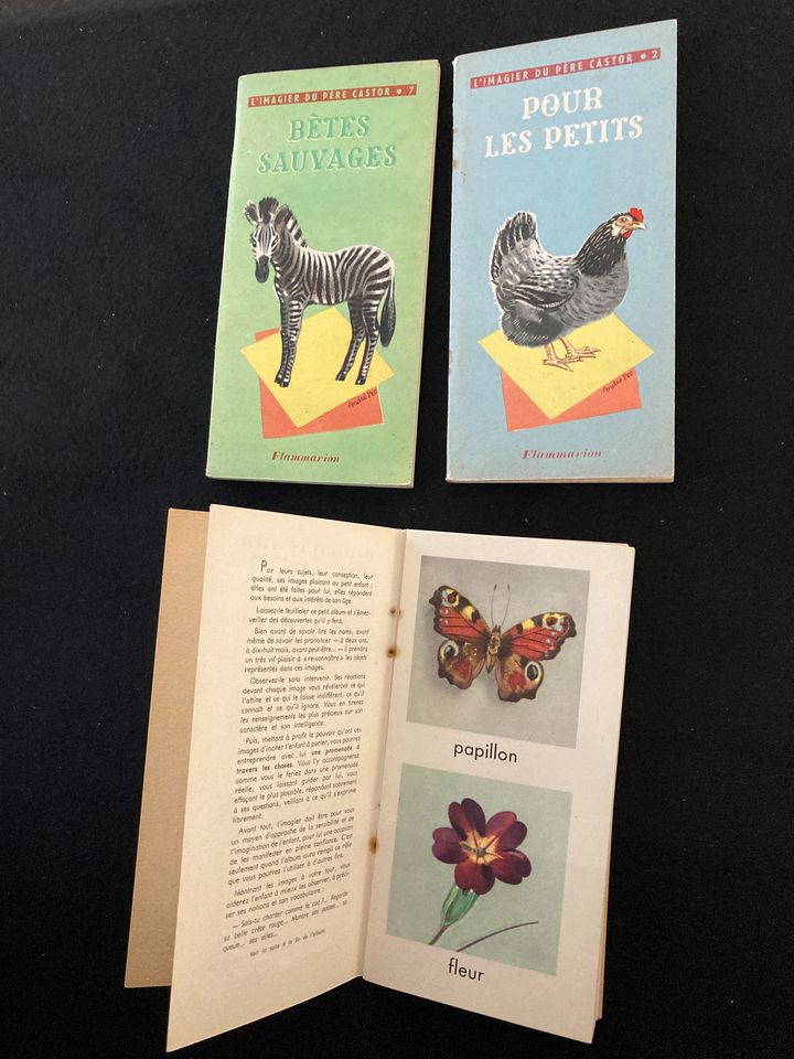 Ls premiers imagiers du Père Castor, exposés à la galerie Gallimard à Paris, exposition&nbsp;"Père Castor, Histoires d'hier et d'aujourd'hui", 8 septembre 2021 (Laurence Houot / FRANCEINFO CULTURE)