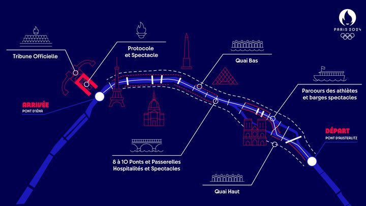 Plan du parcours de la cérémonie d'ouverture des Jeux olympiques de Paris 2024. (Paris 2024)