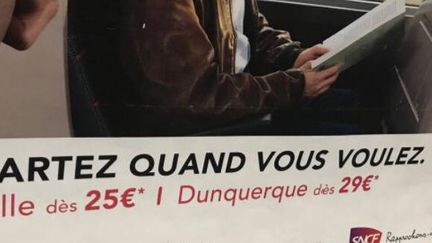 Photo prise par un internaute de l'affiche de la SNCF proposant de se rendre à "Dunquerque", au lieu de Dunkerque (Nord), publiée le 7 février 2018 sur Twitter.&nbsp; (MV5986)