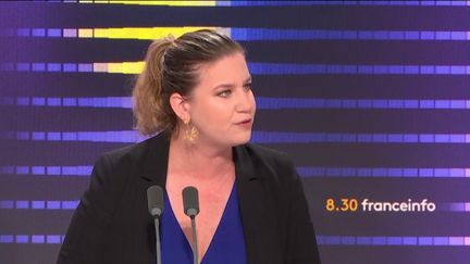 Mathilde Panot, présidente du groupe LFI à l’Assemblée nationale, invitée du "8h30 franceinfo", jeudi 2 mai 2024. (FRANCEINFO / RADIOFRANCE)