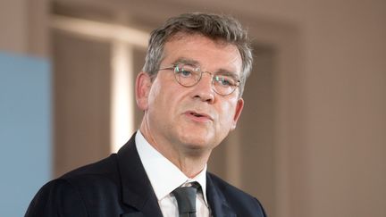 Arnaud Montebourg&nbsp;lors de sa déclaration de candidature à la présidentielle 2022, le 4 septembre 2021 à Clamecy, dans la Nièvre.&nbsp; (TARDIVON JC / MAXPPP)