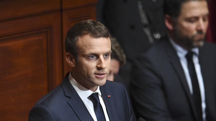 Emmanuel Macron à la tribune du Congrès à Versailles (Yvelines), le 3 juillet 2017. (AFP)