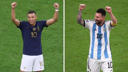 Kylian Mbappé et Lionel Messi seront les deux grands acteurs de la finale de la Coupe du monde à Doha, le 18 décembre 2022. (JACK GUEZ,PAUL ELLIS / AFP)