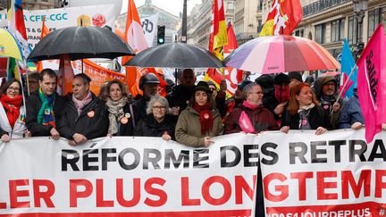 Lors de la manifestation parisienne contre la réforme des retraites le 13 avril 2023. (GEOFFROY VAN DER HASSELT / AFP)