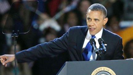 Le président Barack Obama, lors de son discours de victoire, à Chicago (Illinois), le 7 novembre 2012. (AFP/PHOTOS GETTY/SCOTT OLSON)