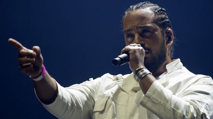 Le chanteur Slimane lors du concours de l'Eurovision en 2024, aux Pays-Bas. (SANDER KONING / ANP MAG via AFP)