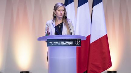 Marie Dauchy lors d'un meeting du Rassemblement national, pour le lancement de la campagne pour les élections municipales, à Paris, le 12 janvier 2020. (YANN CASTANIER / HANS LUCAS / AFP)