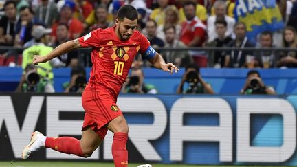 L'attaquant belge Eden Hazard face au Brésil, en quarts de finale de la Coupe du monde, le 6 juillet 2018, à Kazan (Russie). (DIRK WAEM / BELGA MAG)