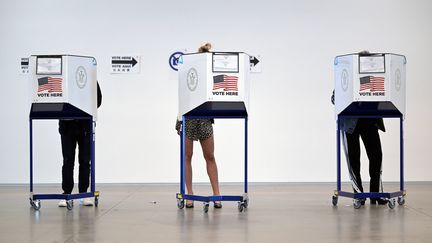 Des électeurs votent de façon anticipée pour la présidentielle dans un bureau à New York, le 26 octobre 2024. (ANTHONY BEHAR / SIPA USA)