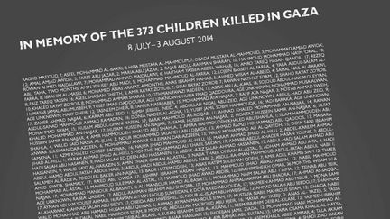 La liste des noms de 373 enfants tu&eacute;s &agrave; Gaza, publi&eacute;e mercredi 6 ao&ucirc;t 2014 dans la presse britannique par l'ONG Save The Children. (SAVE THE CHILDREN)