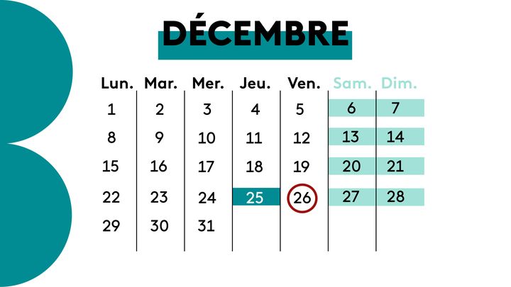 Le jour de Noël tombe un jeudi en 2025, soit l'opportunité de profiter d'un week-end de quatre jours. (PAULINE LE NOURS / FRANCEINFO)